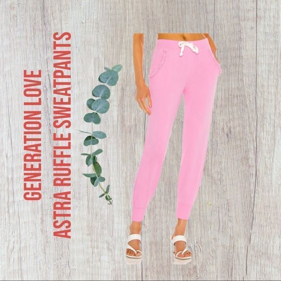 Generation Love Pants - NWT, REVOLVE Generation Love, Astra Ruffle Sweatpants in Pink -Fits XS/S